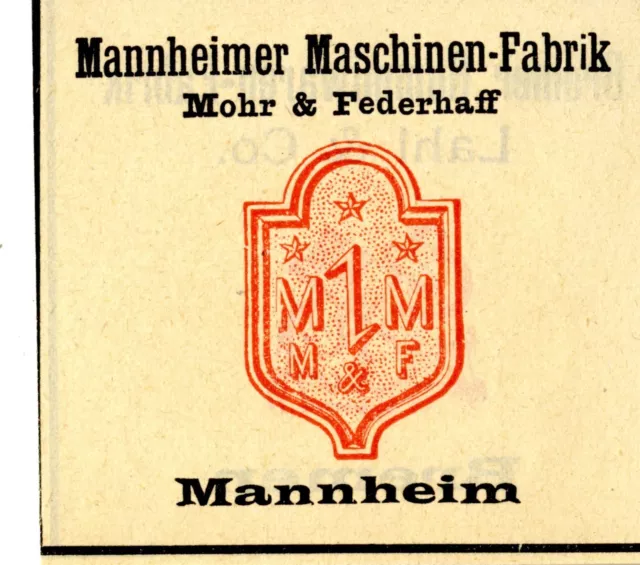 MANNHEIMER MASCHINEN-FABRIK Mohr & Federhaff Mannheim Trademark 1908