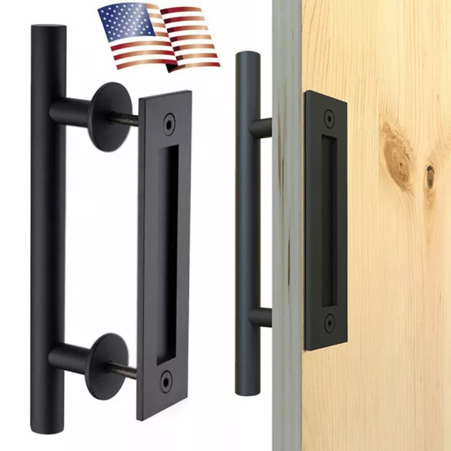 12" Sliding Barn Door Pull Flush Handle Gate Hardware Set Iron Matte Black Retro