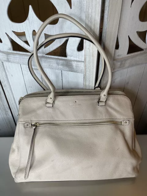Kate Spade Cobble Hill Tote Bag Beige Cream Carry All Top Handle Pebble Leather