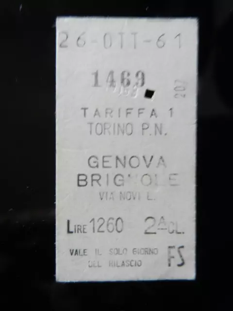 13.1.1) Biglietto Treno 26/10/1961 Tariffa 1 Torino Porta Nuova Genova Brignole