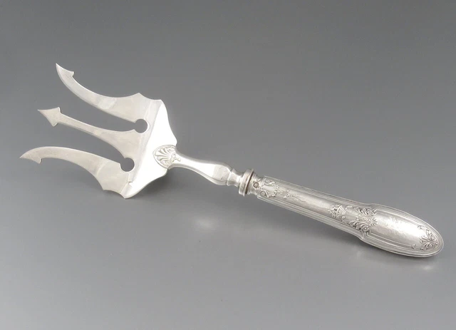 Antique French Sterling Silver Clad Fish Serving Fork, Neoclassic Style