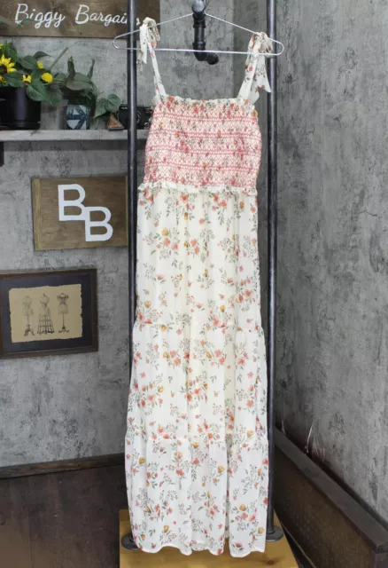LC Lauren Conrad Womens Stripe Tie Maxi Woven Dress White Floral S