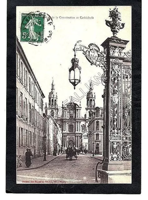 cpa 54 NANCY - Rue de la Constitution et Cathédrale (1914)