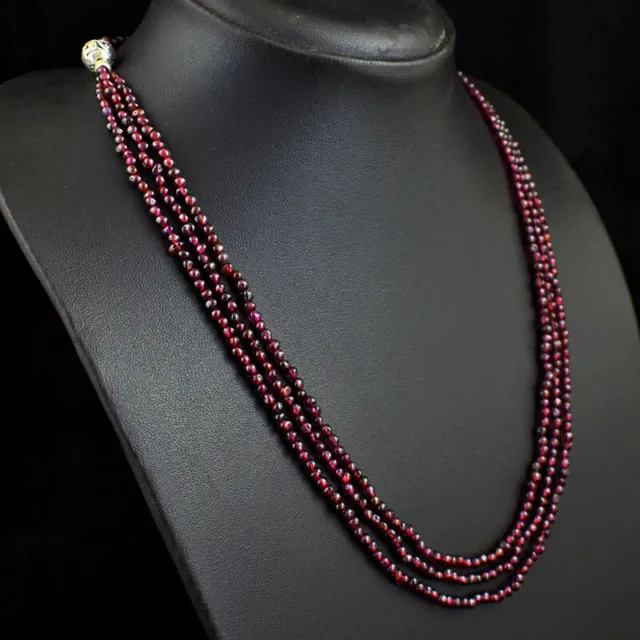 153 Cts Natural Red Garnet Round Shape Beaded Womens Necklace Jewelry JK 21E356