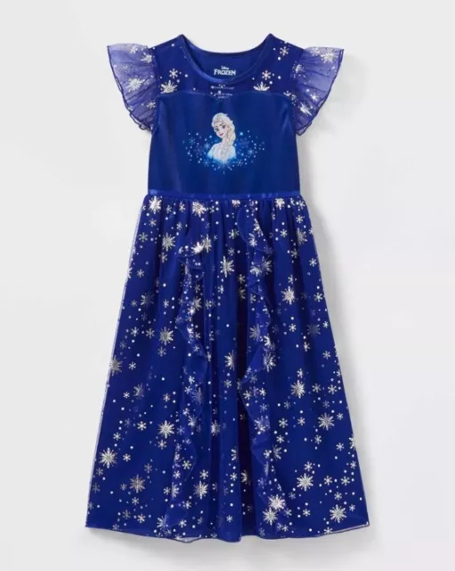 Disney Frozen Princess Elsa Nightgown Tulle Dress Size Large 10/12 Blue NWT