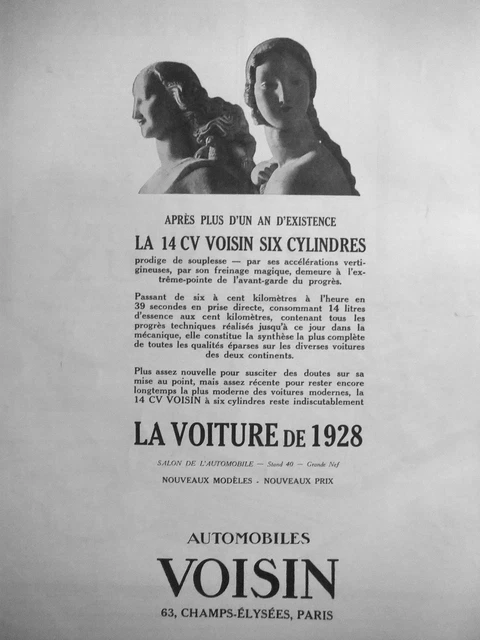 Publicité 1927 La 14 Cv Voisin Six Cylindres Prodige De Souplesse - Advertising