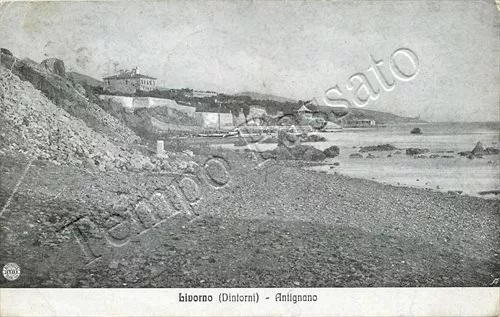 Cartolina di Livorno, spiaggia di Antignano - 1918