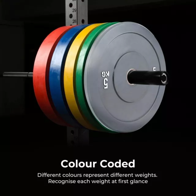 Olympic Barbell (20kg), Colour Bumper Plates (100kg) & Collars | Free gym mats 2