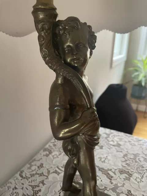 Vintage Art Nouveau Style Brass Cherub/Valentines/Love with Shade*WORKS* 2