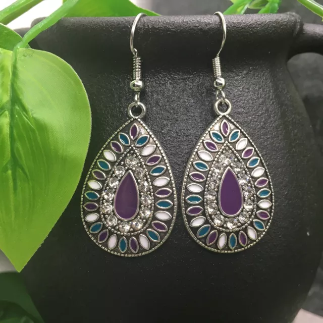 2” Silver-tone Earring Set Bohemian Retro Dangle Drop Hook New Free Ship 7866