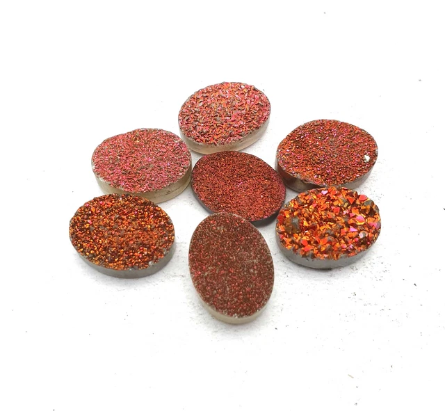Naturel Brute Quartz Ovale Cabochon Rouge Couleur 7 Pièces 12 16 MM 55 CT