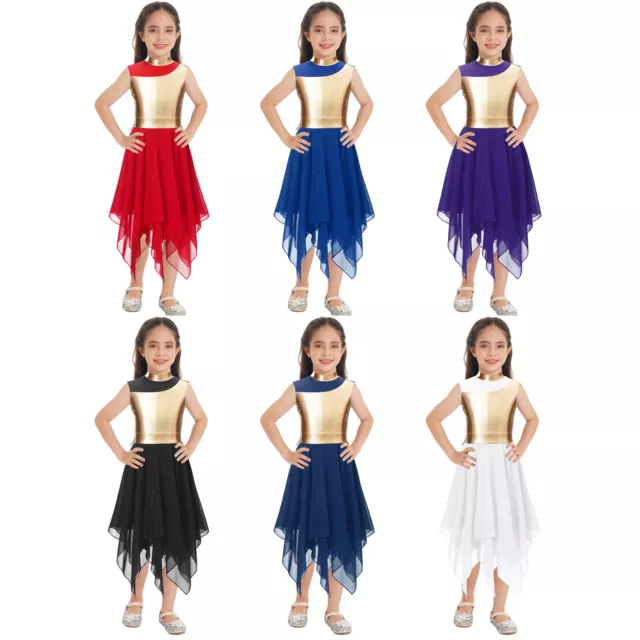 Girls Praise Lyrical Costume Dance Dress Sleeveless Dancewear Church Patchwork 2