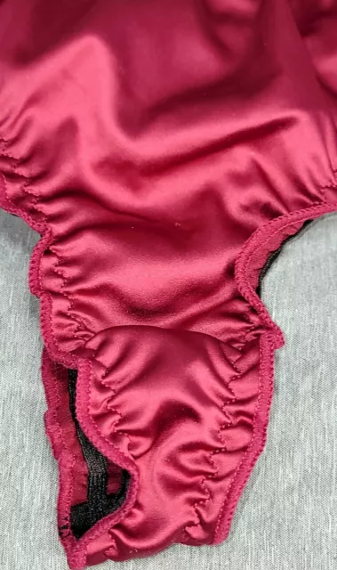 Vtg Shiny Glossy Dark Red Ruffled Bikini Thong Panties Sz S Second Skin Satin 19 92 Picclick