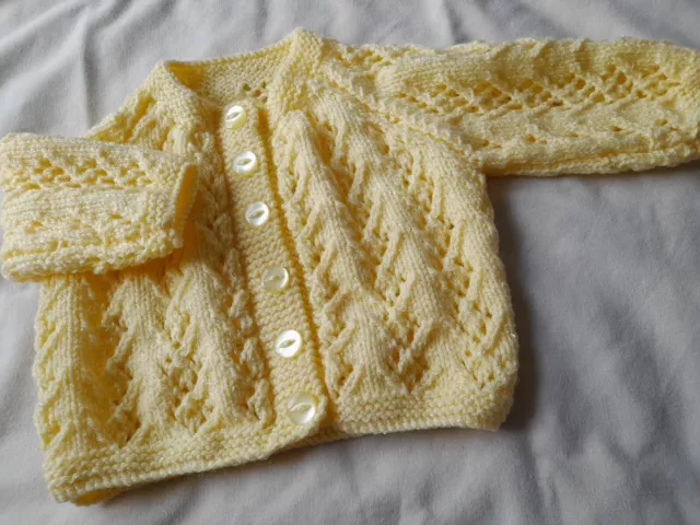 Hand Knitted Lemon Baby Cardigan/Jacket Size 3-6 Months