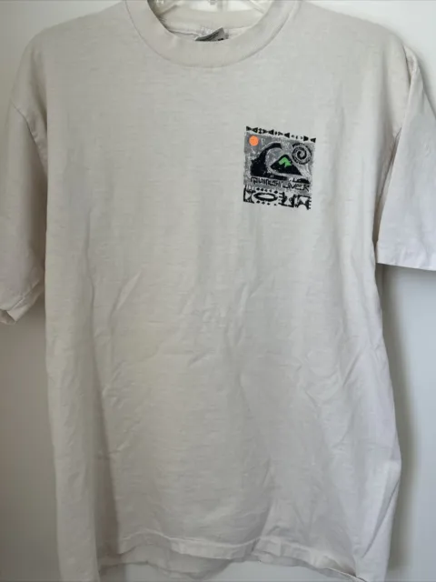 Vintage 90s Quiksilver Mens T-Shirt White Neon Size XL Single Stitch Made in USA