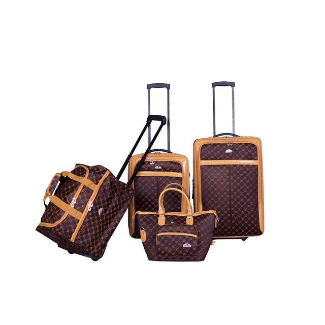 American Flyer Signature Fabric 4 Piece Luggage Set in Chocolate Gold