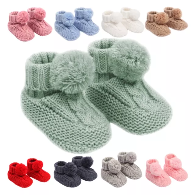 Newborn Baby Boys Girls Pom Pom Booties Baby Soft Knitted Bootees NB-12 Months