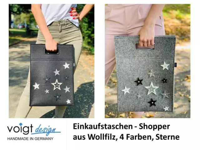 Einkaufstasche aus WOLLFILZ Sterne Swarowski Handtasche Shopper GERMANY 4 Farben