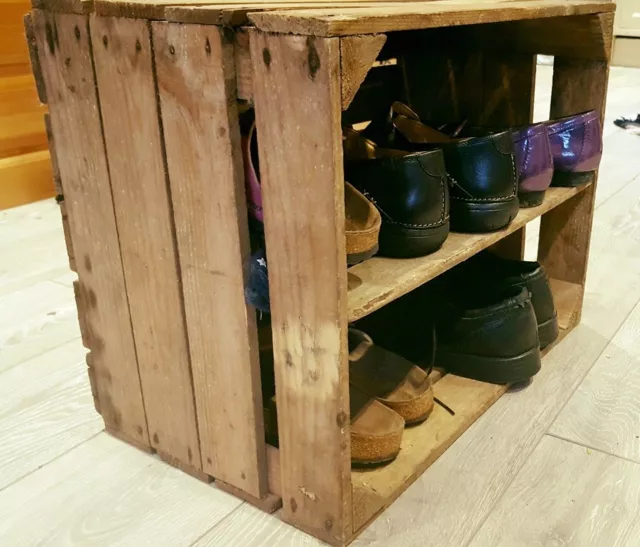 Wooden Apple Crate With Long Internal Shelf Storage Display Shoe Rack