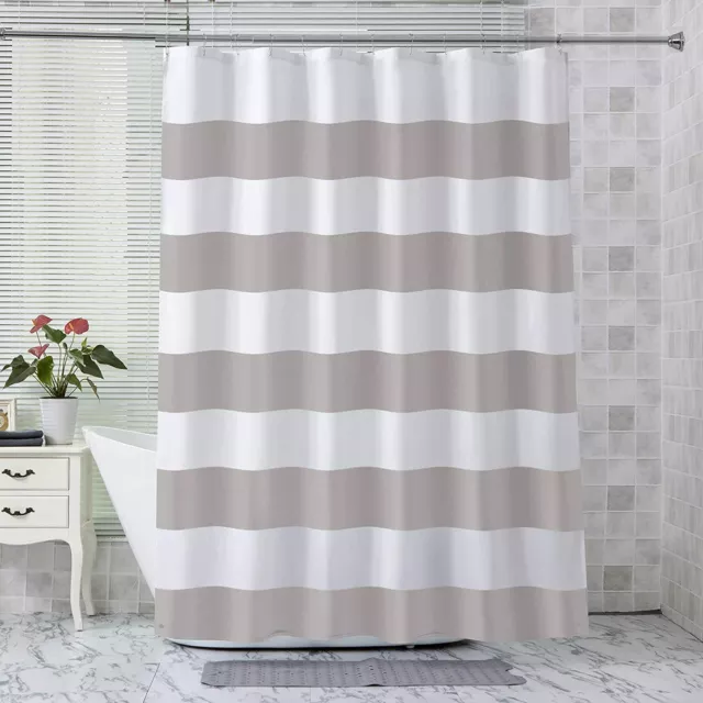 Gray & White Rugby Stripes Fabric Shower Curtain, Modern, 72"x72" - NEW