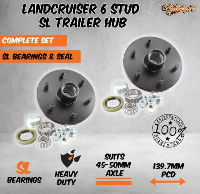 Land Cruiser 6 Stud Trailer Hub with SL Bearing Kit For Trailer, Caravan & Boat