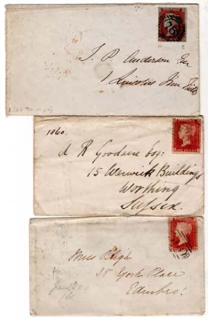 GB QV  1854-5 1d Red Perforate 3 Covers -1 with wax seal
