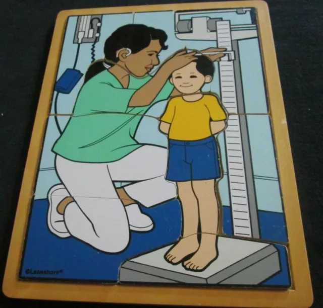 VINTAGE LAKESHORE WOODEN Puzzle 9 Piece Young Boy With Doctor Or