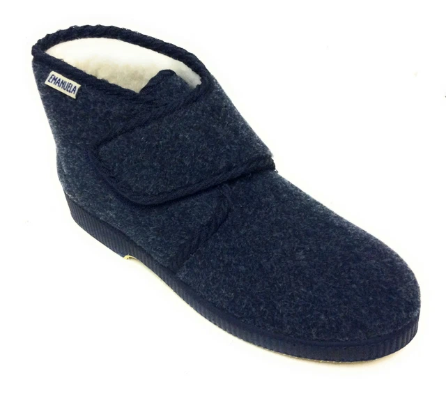 Pantofole Invernali Donna Emanuela Modello 847: Calde Ciabatte In Panno Con Chiusura A Strappo, Suola In Gomma, Blu 35