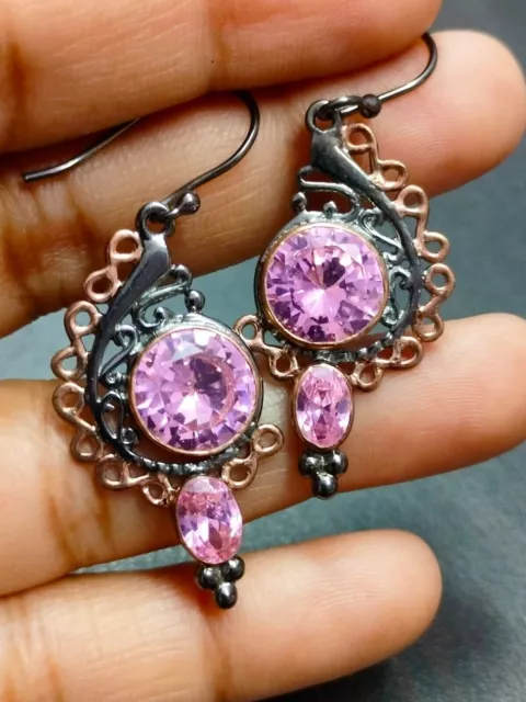 Orecchini pendenti in argento sterling con pietre preziose al quarzo rosa,...