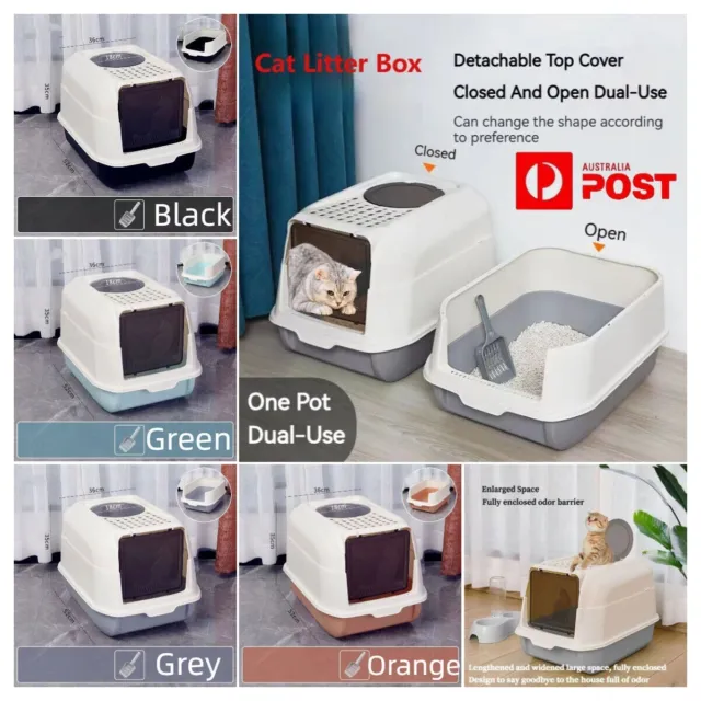 Cat Litter Box Kitty Pet Toilet Large Space Fully Enclosed PP Resin Detachable