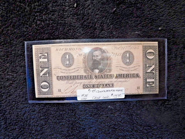 1864 Crisp $1 Confederate States of America Bank Note