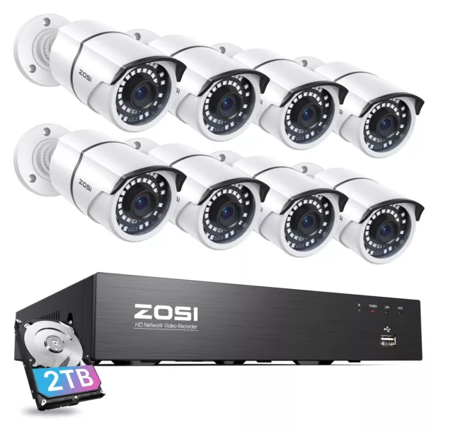 ZOSI H.265+ 4K POE NVR  Home Outdoor security Camera System 120ft Night Vision