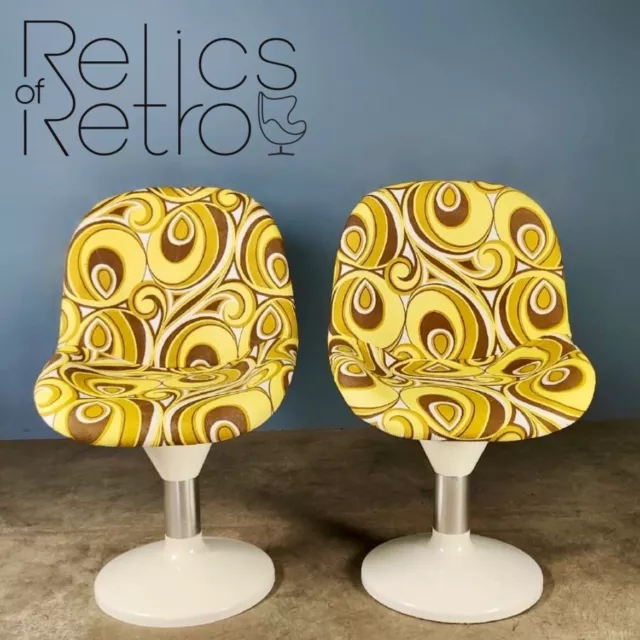 Pair Of Mid Century Yellow & White Retro Lounge Dining Chairs Vintage MCM