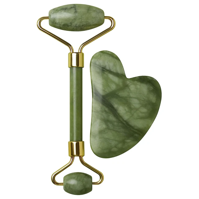 Rodillo facial de jade - rodillo de jade para herramienta de masaje facial y Gua Sha - rodillo de jade