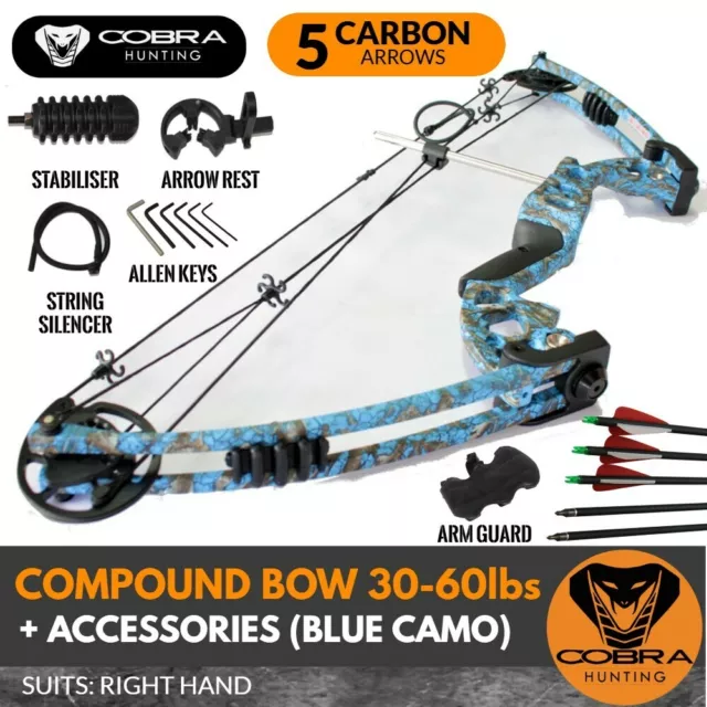 Blue Compound Bow Cobra Hunting 30 to 60lbs pounds Arrow Archery CAMO Right Hand