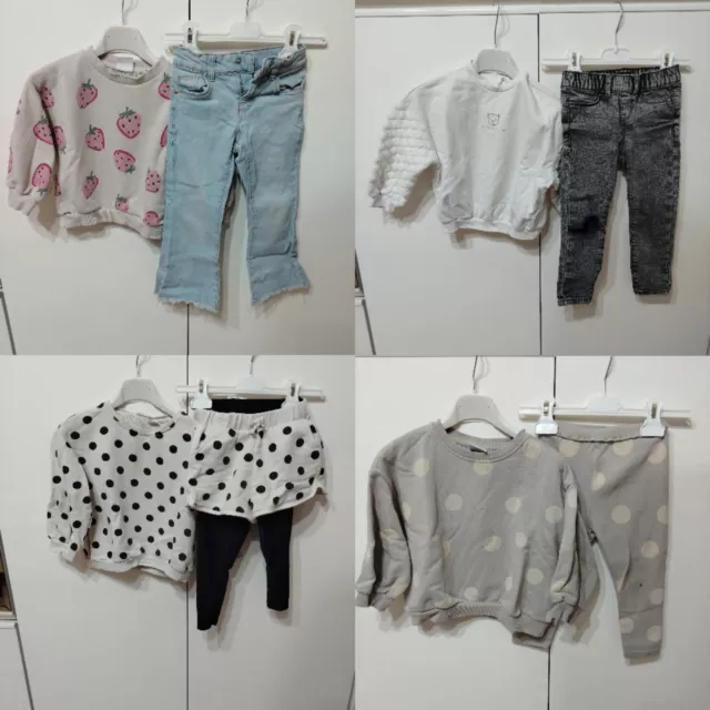 Set Completo Felpa Pullover Short Jeans Ecc Leggins  Bambina Lotto 9 Pezzi 2/3/4