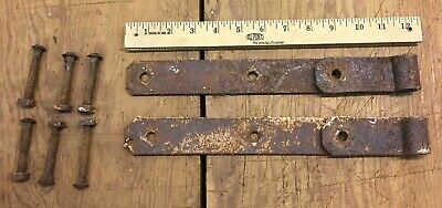 2 Vintage 12'' Farm Barn Door Gate Strap Hinges Great Old Patina W/ Nuts & Bolts