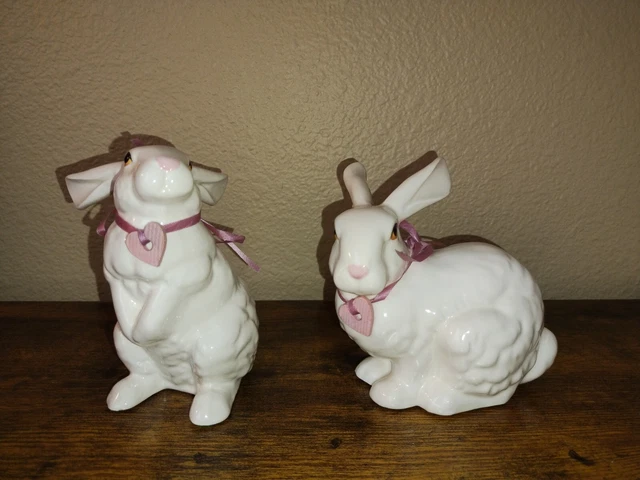 Vintage Bunny Rabbit Ceramic Figurines Easter Hand Painted Lasting Products USA