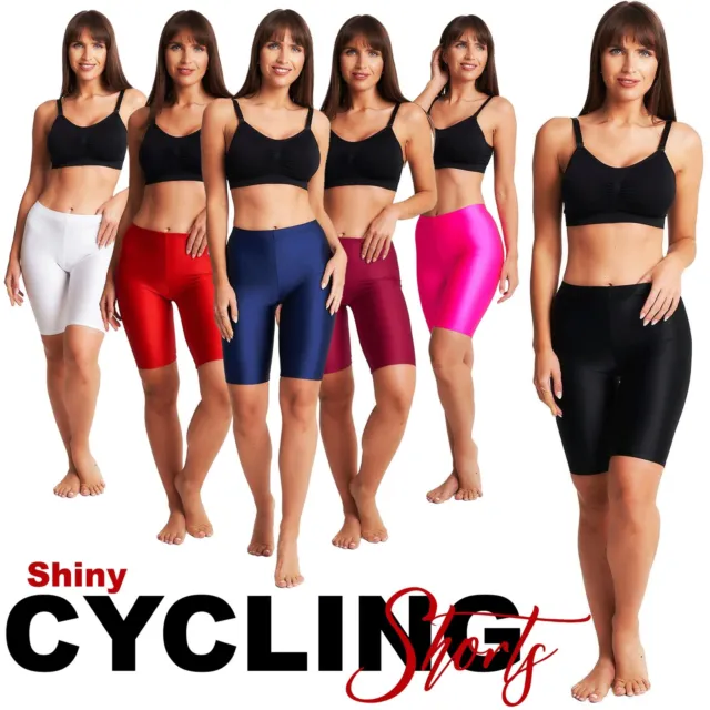 Ladies Womens Shiny Lycra Cycling Shorts Biker Stretchy Dance Yoga Gym Pants