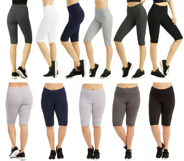 Women Leggings  Biker Shorts Capri Knee Cotton Spandex High Waist Yoga Fitness