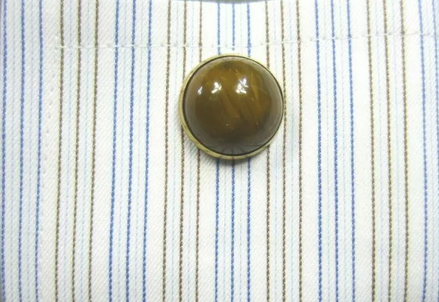 Vintage Amber Gold Marble Stone Yellow Gold Plated Cuff Links