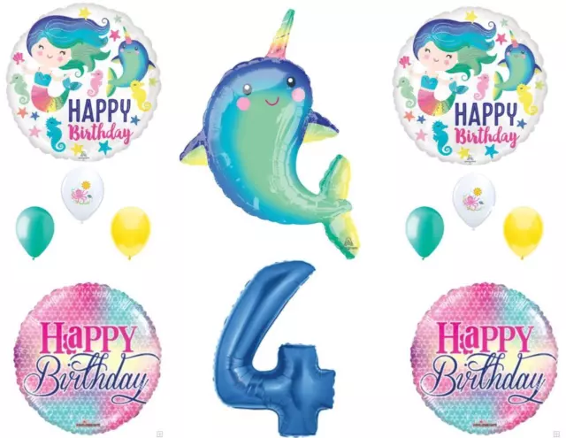 Narwhal and Mermaid 4th Birthday Party Balloons Decoration Supplies Ocean Luau