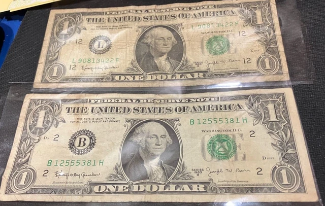 (2) $1 1963 B ((JOSEPH BARR)) Federal Reserve Note AUCTION