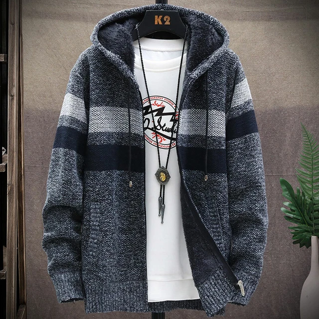 Men Thick Warm Fleece Lined Hooded Hoodie Winter Zip Up Coat Jacket Sweatshirt C