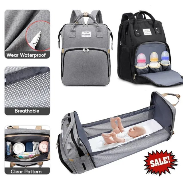 Multi-Function Baby Diaper Backpack Folding Bed Nappy Mummy Changing Bag UK
