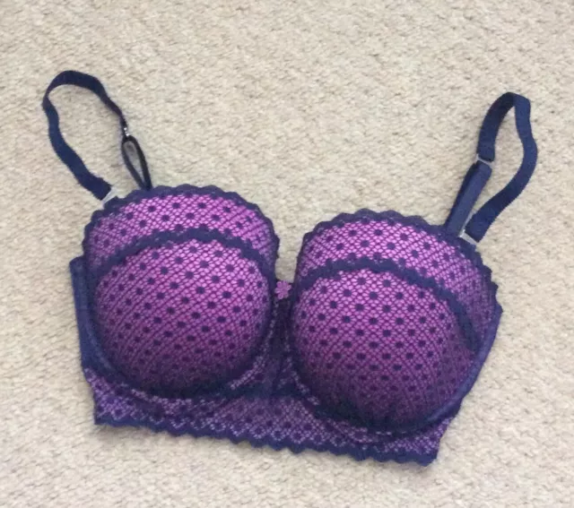 Ladies Marks And Spencers Bra Navy And Pink Size 32E Good Condition