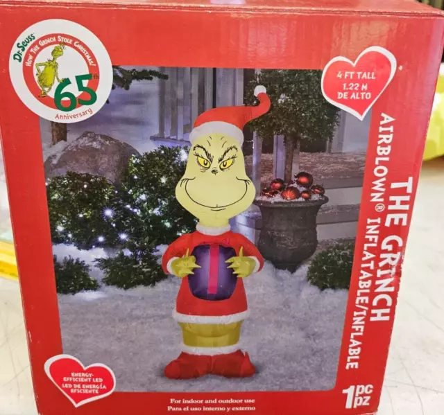 Gemmy 4ft Tall Dr. Seuss Grinch w/ Present Christmas Inflatable