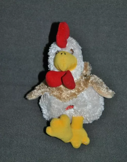 Peluche Doudou Coq GIPSY Poule Blanc Rouge Sonore Musical Orange 20 Cm TTBE