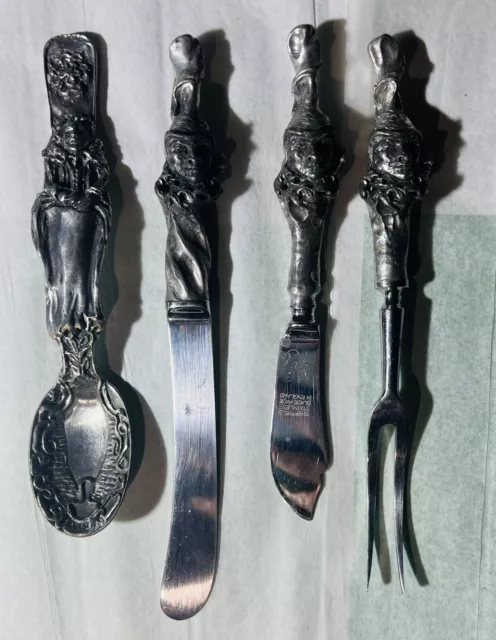 Vtg Renaissance Figured Flatware, Rare Custom Elizabethan Theme Pewter Flatwares 2