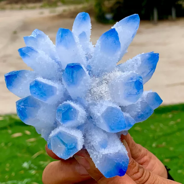 467g New Find sky blue Phantom Quartz Crystal Cluster Mineral Specimen Healing